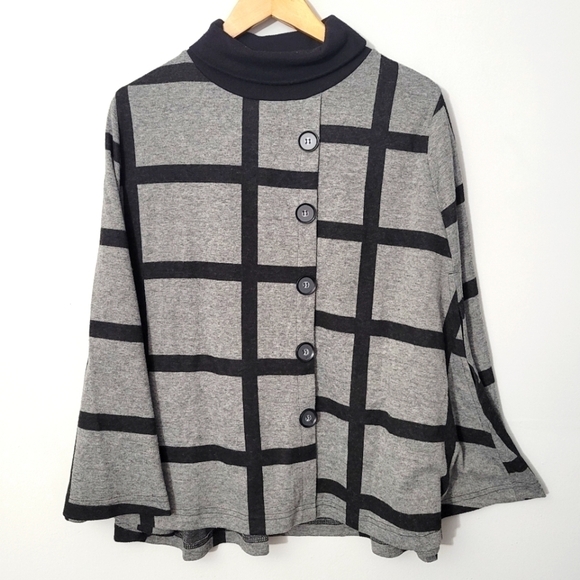 Doma Gray Windowpane Mockneck Poncho Cape - Picture 1 of 10